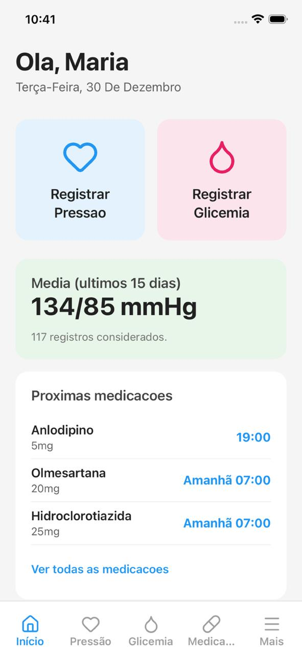 Minha Saúde - Tela inicial do app